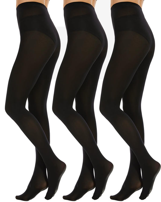 3 Pairs Black Tights for Women, Plus Size 60D Semi Opaque Tights, Control Top Microfiber Pantyhose for women