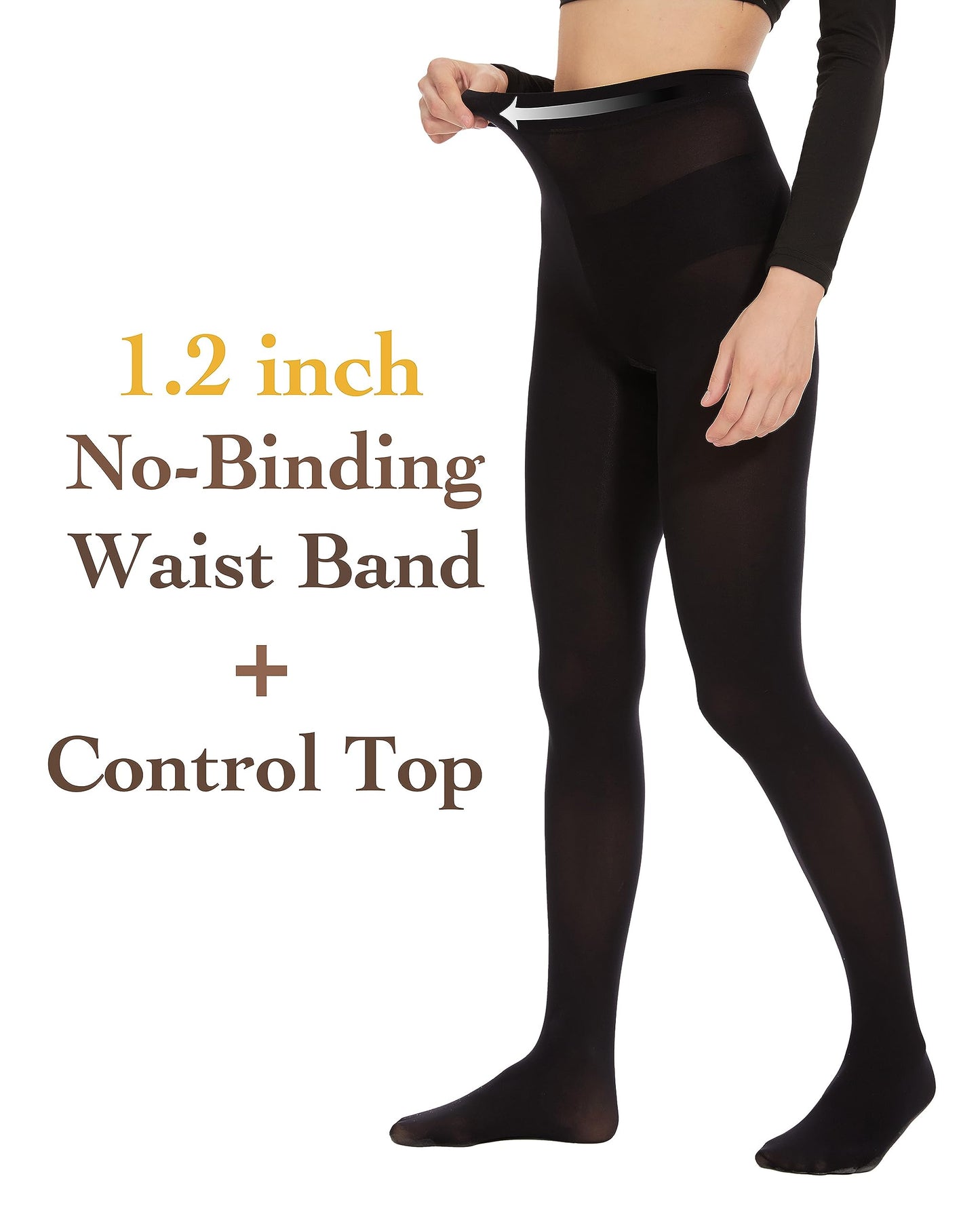 3 Pairs Black Tights for Women, Plus Size 60D Semi Opaque Tights, Control Top Microfiber Pantyhose for women