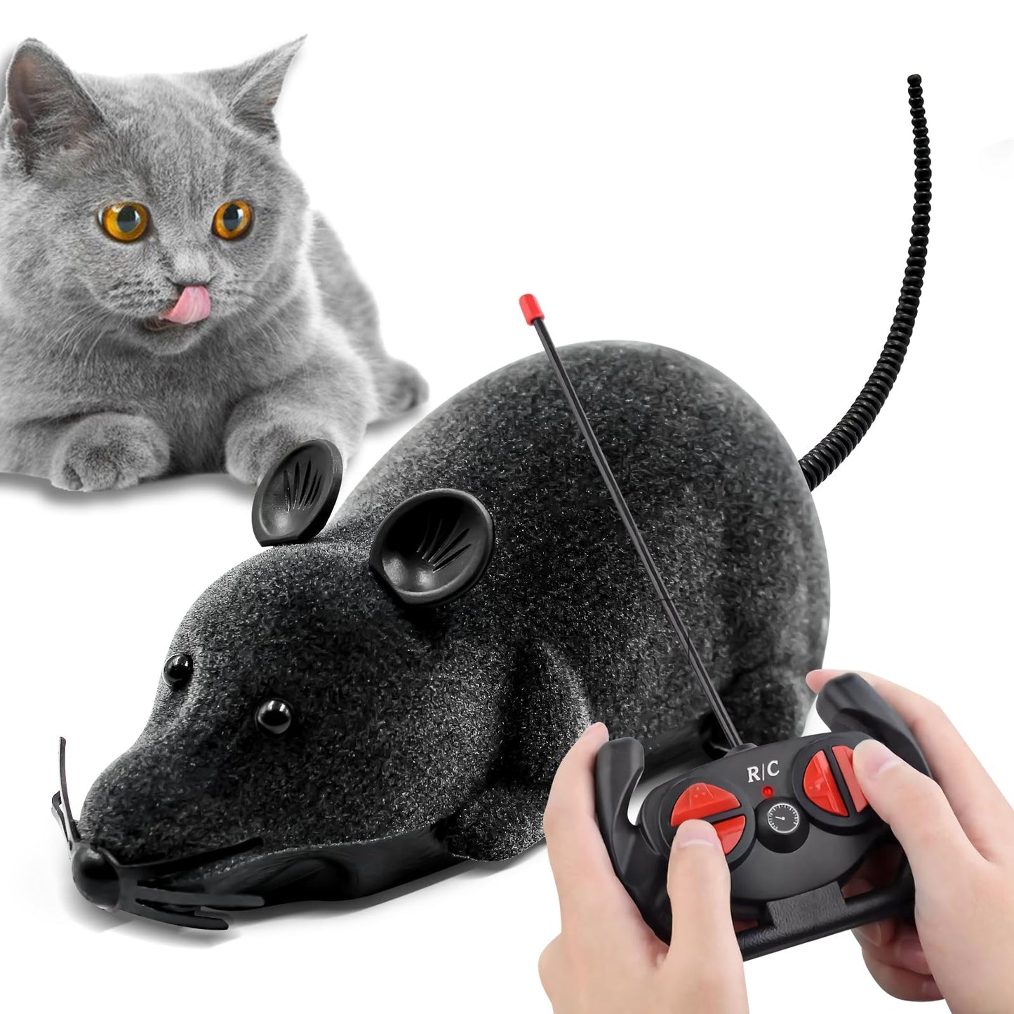 Aerbee Remote Control Rat Toy, Electronic RC Mouse Toy Emulation Flocking Rat Toy Interactive Cat Toys Pet Toys