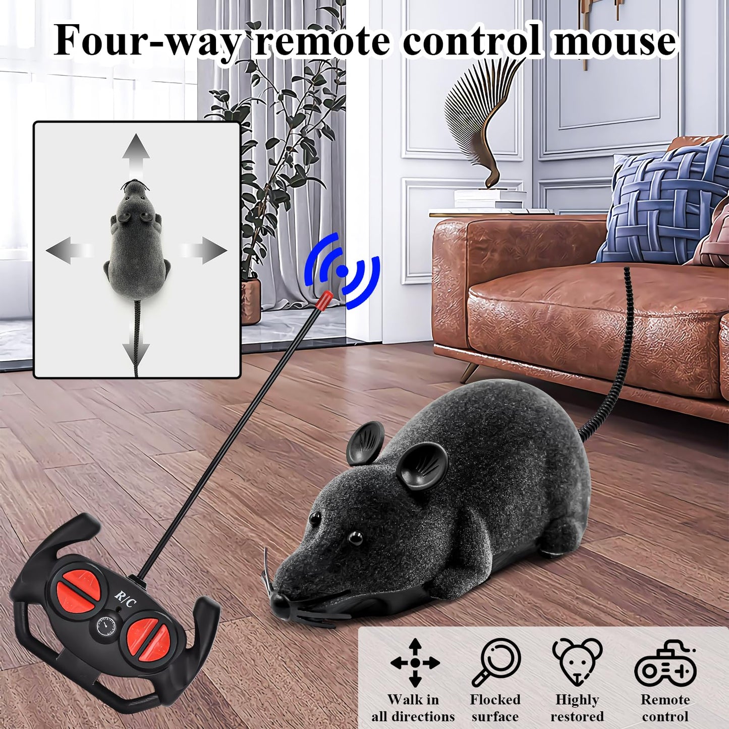 Aerbee Remote Control Rat Toy, Electronic RC Mouse Toy Emulation Flocking Rat Toy Interactive Cat Toys Pet Toys