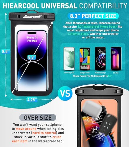 Hiearcool Waterproof Phone Pouch, Waterproof Phone Case for iPhone 15 14 13 12 Pro Max, IPX8 Cellphone Dry Bag Beach Cruise Ship Essentials 2Pack-8.3"