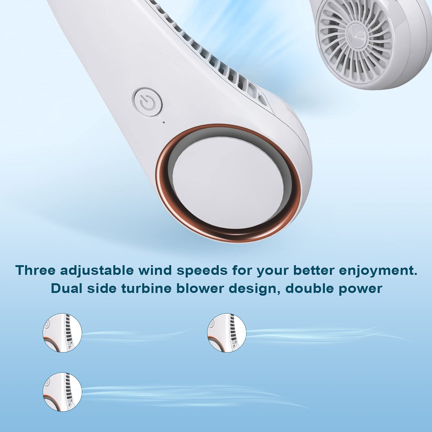 CIVPOWER Portable Neck Fan,Hands Free Bladeless Fan, Cooling Personal Fan,3 Speeds Adjustment,78 Air Outlet,Headphone Design,Rechargeable,USB Powered Neck Fan for Outdoor Indoor-White